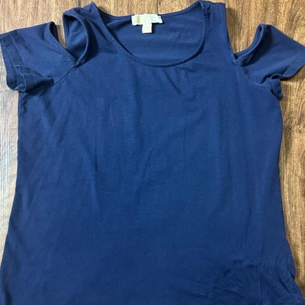 Michael-kors Women's Large Navy and Blue cold shoulder top